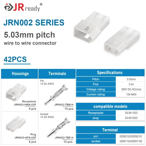 Vista 2 de JRready ST6415 Conectores estándar de pin y zócalo de 0.93 mm 2 circuitos (6 juegos combinados), 14-20 AWG, compatible con conector macho y hembra