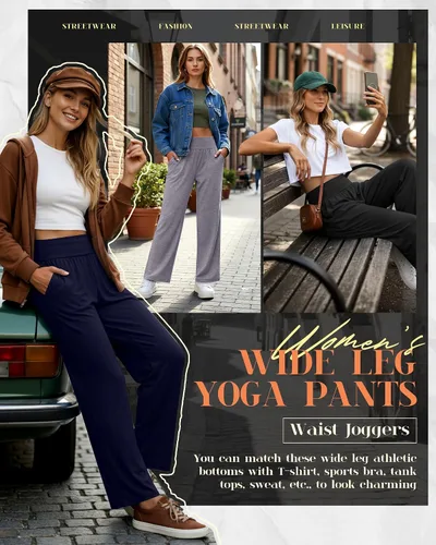 Vista 92 de Neer - Conjunto de 3 pantalones de yoga de pierna ancha para mujer - Pantalones deportivos cómodos, holgados, de cintura alta y casuales