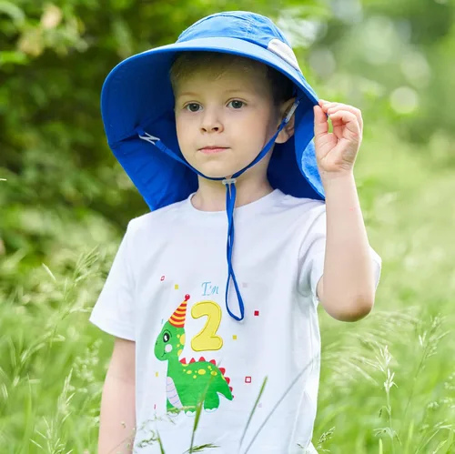 Vista 2 de Connectyle Sombrero de sol con protección UV de ala grande para niños con solapa para el cuello, gorra de pesca de malla Azul