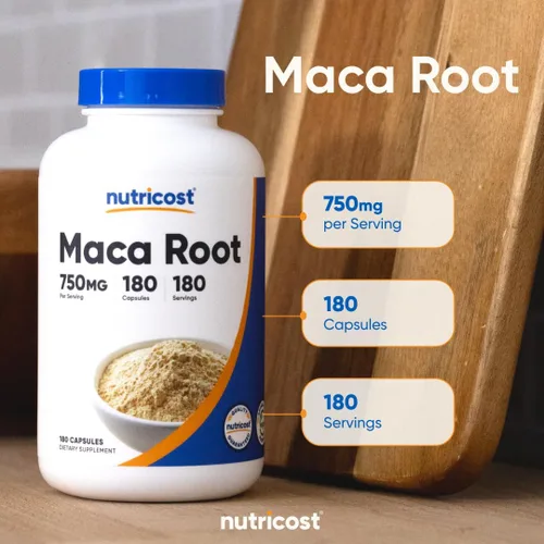 Vista 6 de Nutricost Cápsulas de raíz de maca (Lepidium meyenii) 750 mg, 180 cápsulas, 180 porciones Lepidium meyenii