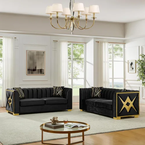 Vista 13 de Sofá Chesterfield de terciopelo moderno de mediados de siglo de 81 pulgadas, sofá victoriano de 3 plazas, muebles de lujo con detalles de acero