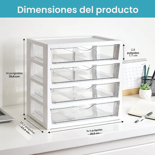 Vista 2 de Vtopmart - Organizador de escritorio de plástico transparente, organizador de archivos de escritorio de 4 niveles con cajones, organización