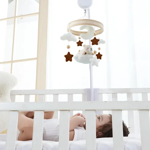 Vista 2 de Crib Mobile with 35 Lullaby Music,Soft Cotton Baby Mobiles for Cribs,Castle