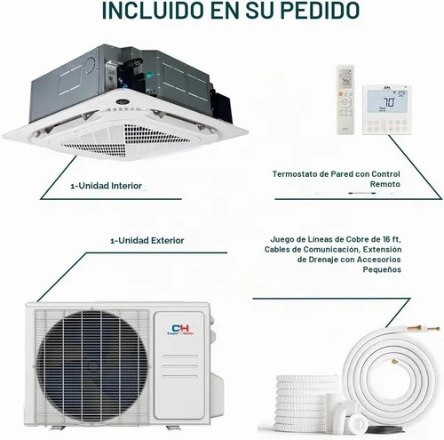 Vista 2 de Cooper & Hunter - Mini aire acondicionado con sistema de calefacción de 9,000 BTU, sin conductos, cassette de techo, con bomba de calor, termostato