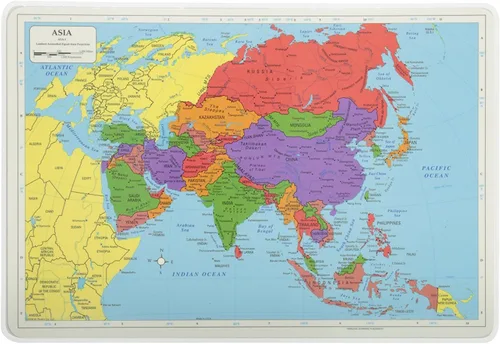 Vista 3 de Painless Learning Manteles individuales educativos para niños, juego de mapas laminados de Asia y África de dos caras de Estados Unidos/Mapas