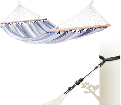 Vista 8 de La Siesta® Alisio Hamaca con barra esparcidora, hamaca exterior resistente a la intemperie, hamaca exterior de tela para 2 personas, hamaca para 2