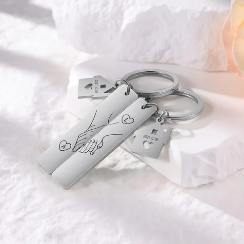 Vista 3 de Jewelstruck Llavero de regalo para parejas, regalos lindos para novio, novia, fecha inicial personalizada, a juego, llaveros para parejas