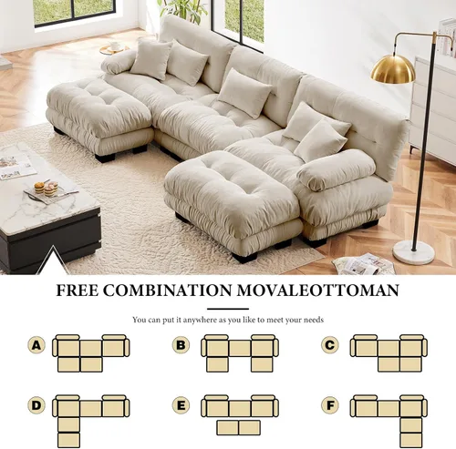 Vista 8 de Sofá de gran tamaño de 133.8 pulgadas, sofá seccional modular de 3 plazas, juego de sofá seccional esponjoso grande en forma de U color beige, sofás