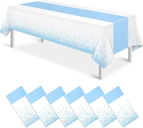 Vista 52 de MASHAN 1 mantel negro y azul para decoración de fiesta, mantel de plástico negro impreso azul, funda rectangular desechable para cumpleaños, boda