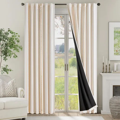 Vista 44 de jinchan - Cortinas bohemias 100% blackout de 54 pulgadas de largo para dormitorio, estampado geométrico negro sobre beige, con ojales