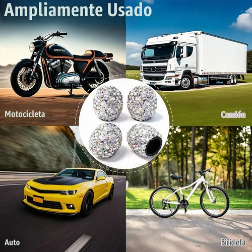 Vista 6 de 4 tapas de válvula de vástago de neumático de diamantes de cristal brillante, a prueba de polvo, tapas universales para válvulas de neumáticos