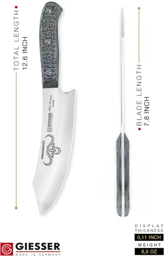 Vista 2 de Giesser desde 1776, PremiumCut, The Wolfpack, cuchillo de chef alemán de 8 pulgadas - Cuchillo Rock n Chop, cuchillo de barbacoa para niños