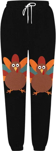 Vista 4 de Pantalones deportivos de ocio para mujer, con estampado de pavo y Acción de Gracias, pantalones deportivos con cordón elástico en la cintura