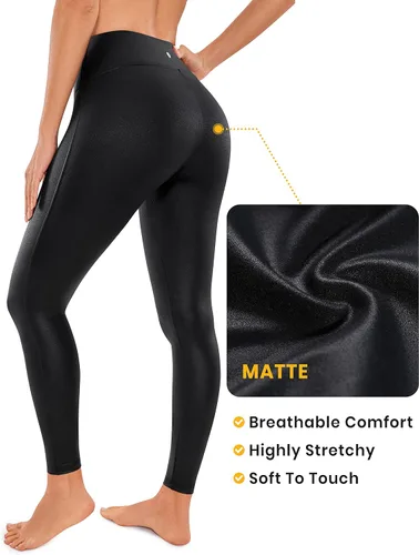 Vista 5 de CRZ YOGA Butterluxe Matte Faux Leather Leggings for Women 26.5'' - No Front Seam High Waist Stretch Tights Pleather Pants