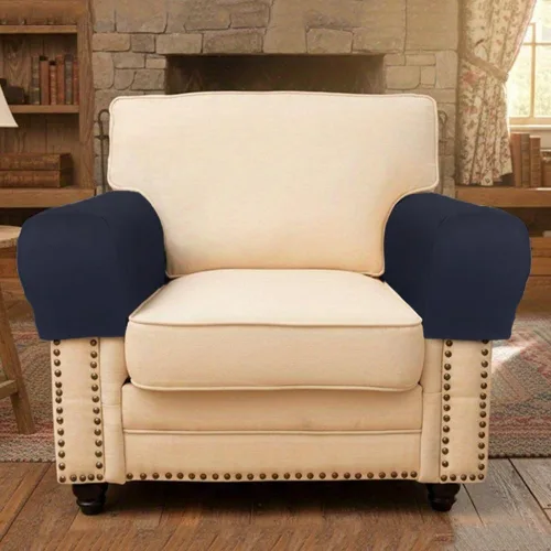 Vista 6 de Funda para reposabrazos de sofá, 2 fundas elásticas para sillas, sofá, sillón, fundas para sillón reclinable (azul marino)