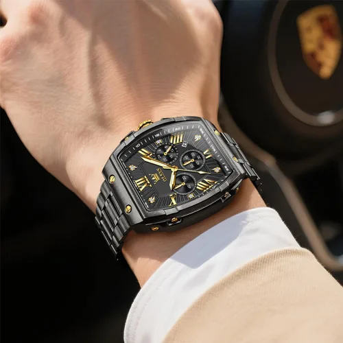 Vista 4 de OLEVS Relojes para Hombres Cronógrafo Impermeable Cara Rectangular Fase Lunar Correa de Acero Inoxidable Relojes de Vestir para Hombres Luminoso