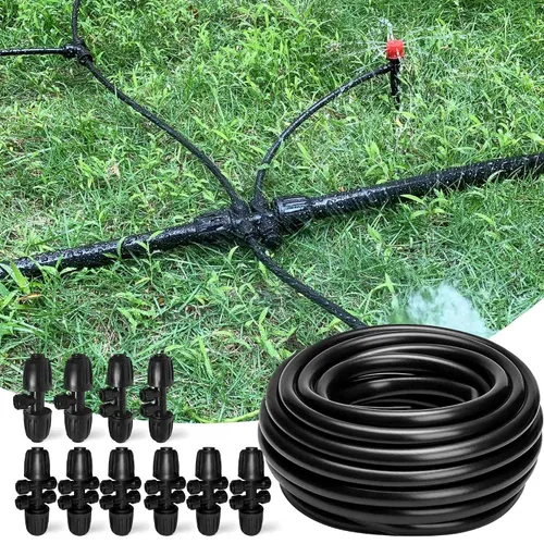 Vista 7 de Tubo de riego por goteo de 1/2 pulgada de 50 pies con 4 accesorios de riego por goteo de 1/2 a 1/4 pulgadas, manguera de línea de goteo y conectores