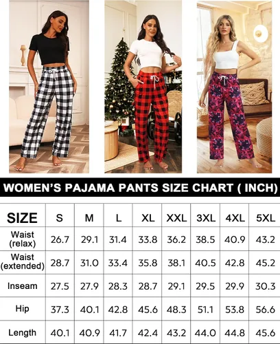 Vista 6 de Alimens & Gentle Pantalones de pijama para mujer, elásticos, con cordón, cómodos, con bolsillos