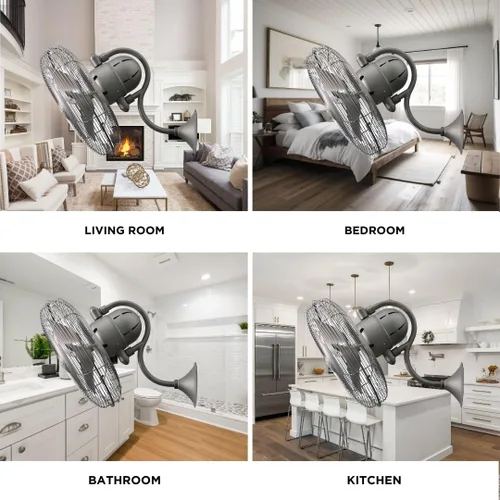 Vista 6 de Matthews LL-BN Laura - Ventilador de pared para exteriores de 16 pulgadas con control remoto, 3 aspas de metal con jaula de seguridad, níquel Níquel