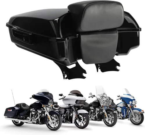 Vista 45 de TCT-MOTORPARTS Atlas Silver Metálico Maletero de Viaje Modificado con Respaldo y Montaje en Rack Adecuado para Harley Touring 14-25 Street Glide