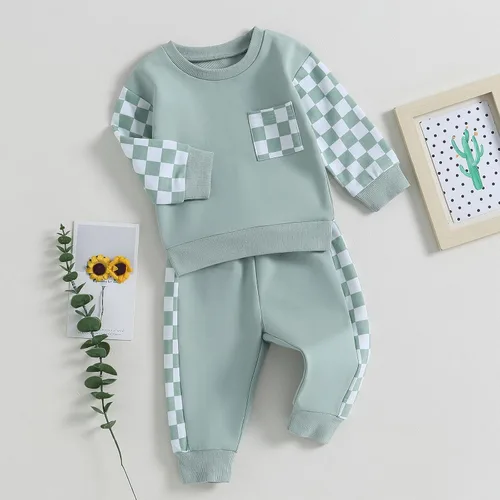 Vista 114 de Ropa de bebé niño 3 6 9 12 18 24M 3T Conjunto de pantalones con capucha patchwork sudadera con capucha pantalones de rayas traje de otoño invierno