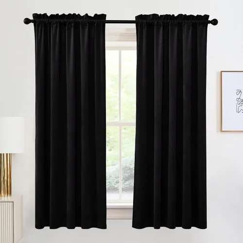 Vista 105 de RYB HOME Cortinas opacas de terciopelo para dormitorio, aislamiento térmico, privacidad, luz solar, bloqueo de calor, cortinas lujosas con bolsillo