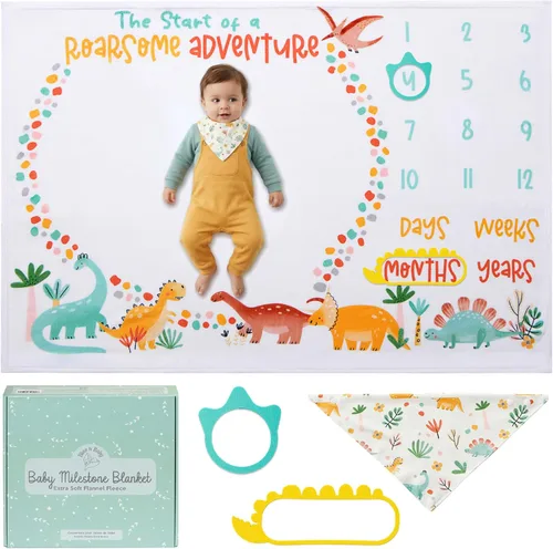 Vista 10 de Manta mensual de hito para bebé Bliss n' Baby para niña - 152,4x101,6 cm - Manta antiarrugas para recién nacido con tabla de crecimiento - Lavable