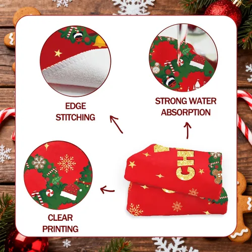 Vista 3 de Juego de 2 toallas de cocina con texto en inglés "Merry Christmas" (18 x 26 pulgadas), toallas de mano decorativas de Navidad para baño, hogar, hotel