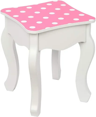 Vista 5 de ShyneeMakeup - Juego de tocador de madera de princesa con taburete acolchado, cajón, patas de madera y espejo, juego de maquillaje para niñas