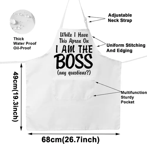 Vista 2 de G2TUP Delantal de cocina con texto en inglés «The Real Boss Apron While I Have This Apron On I Am The Boss», regalos de chef