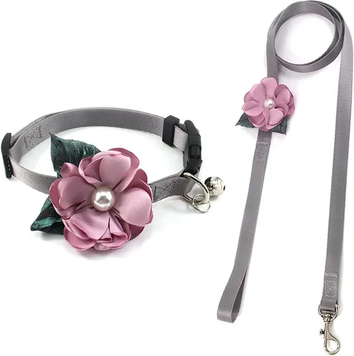 Vista 9 de Collar de perro y gato con flor de geranio, collar de nailon para cachorro con campana de perlas, accesorio de disfraz de Yorkie de Chihuahua Rosado