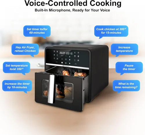 Vista 4 de Emerson Freidora de aire SmartVoice 10QT 6 en 1, más de 1000 comandos de control de voz, más de 100 alimentos reconocidos, sin aplicación, sin WIFI