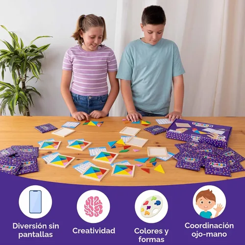 Vista 4 de BONNYCO Tangram Puzzle Paquete de Madera de 30 Recuerdos de Fiesta para Niños. Rellenos de Bolsas de Dulces para Niños de 3-5, 4-8, Regalos
