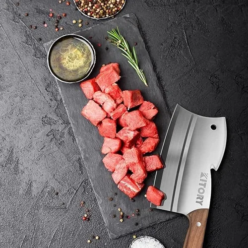 Vista 5 de Kitory Cuchillo para carne, cuchillo de carnicero, cortador de huesos de doble borde, cuchillo de cocina resistente para carne de hueso, verduras