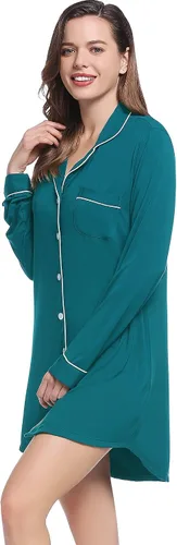 Vista 2 de Cherrydew Camisones para mujer, de viscosa de bambú, suave, de manga larga, con botones, para dormir, tallas S-XXL