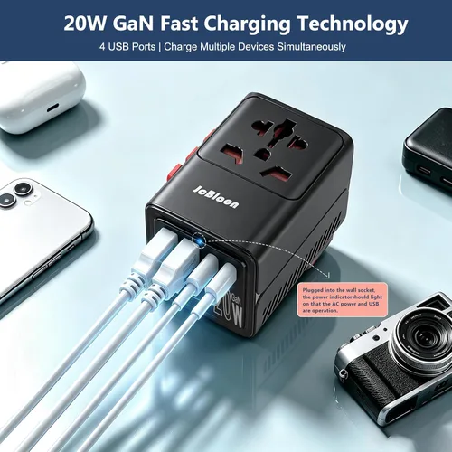 Vista 2 de JcBlaon Adaptador de viaje universal, adaptador de enchufe internacional 20 W