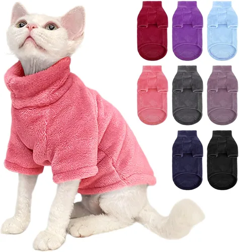 Vista 9 de Suéter Abrigo de Cuello de Tortuga para Gato, Ropa Sphynx Pijamas Solo para Gatos, Suéteres de Vellón Pullover para Gatitos con Mangas, Mono