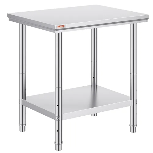 Vista 12 de Vevor Mesa de trabajo de acero inoxidable con ruedas de 24 x 12 x 32 pulgadas, mesa de preparación con 4 ruedas, mesa de trabajo resistente