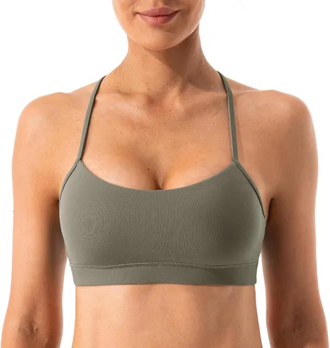 Vista 2 de Lavento Brasier deportivo con espalda en Y para mujer, tirantes delgados, acolchado de bajo impacto, para entrenamiento, yoga, tops
