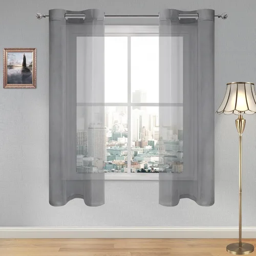 Vista 27 de DWCN Cortinas traslúcidas color verde frijol para sala de estar y dormitorio - Cortinas voile con aspecto de lino sintético con ojales en la parte