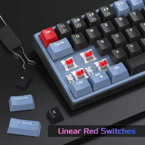 Vista 4 de MageGee SKY68 - Teclado mecánico para juegos, 68 teclas, compacto con retroiluminación LED azul, mini teclado ergonómico con cable para Windows PC