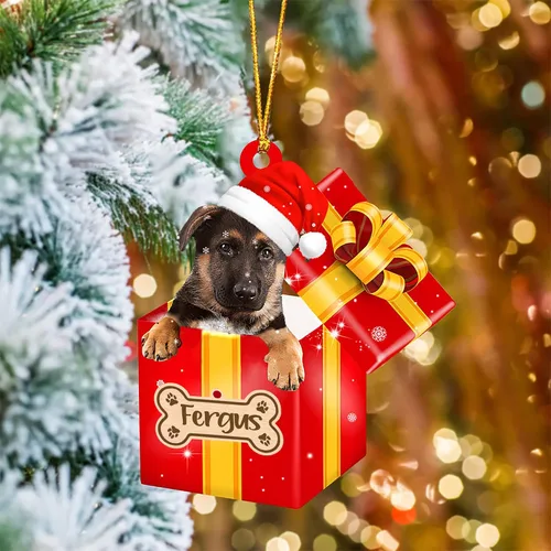 Vista 23 de Adorno de Navidad personalizado de Akita Inu, nombre personalizado Akita Inu para árbol de Navidad, en caja de regalo roja