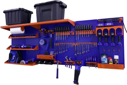 Vista 36 de OmniWall Weekend Warrior Ultimate Tool Kit - Sistema de Almacenamiento de Pared de Tablero de Clavos de Metal de 96" x 32" Negro/Naranja