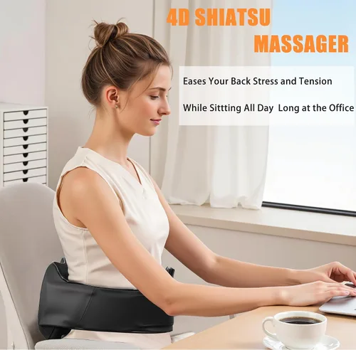Vista 3 de Shiatsu masajeador de espalda, hombros y cuello con calor, amasado eléctrico 4D para aliviar los tejidos profundos, regalos ideales para mujeres