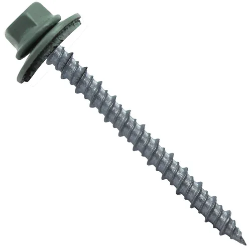 Vista 30 de 10 tornillos para techos de metal gris ABC de 2-1/2 pulgadas, cabezal de arandela hexagonal, arranque automático/roscado, arandela EPDM. 1 bolsa