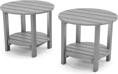 Vista 16 de YEFU Adirondack - Mesa auxiliar doble para exteriores, de 18 pulgadas, mesa auxiliar de madera de polietileno, resistente a la intemperie para Negro