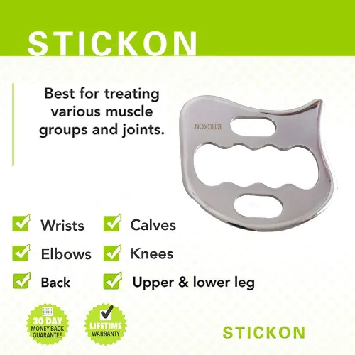 Vista 2 de STICKON Herramienta de masaje de raspado Gua Sha de acero inoxidable, herramientas IASTM, gran herramienta de movilización de tejidos blandos