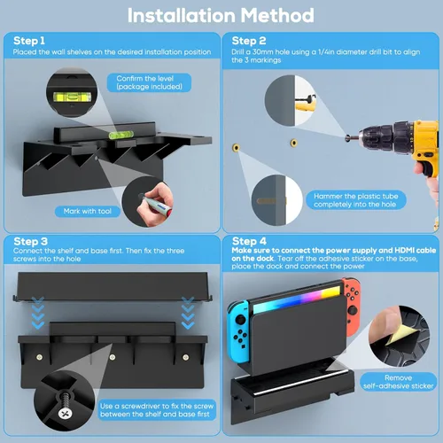 Vista 7 de Kit de montaje en pared para Nintendo Switch y OLED, soporte de consola de muelle de interruptor, accesorios de interruptor con 7 modos de luz, 7