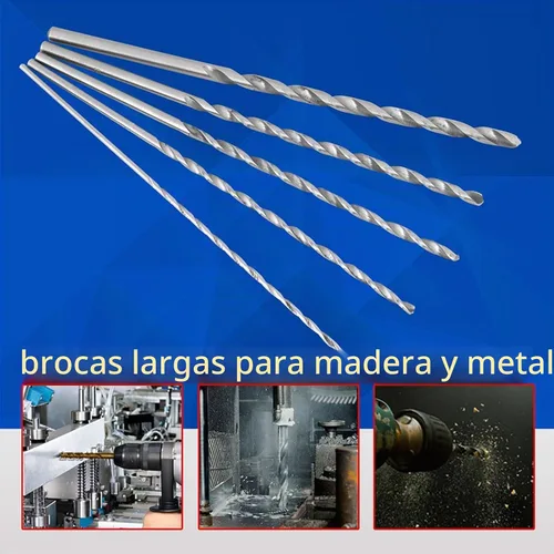 Vista 3 de Juego de brocas de acero extralargas de alta velocidad, herramienta de broca de vástago recto de calor, taladro de longitud larga, cinco tamaños
