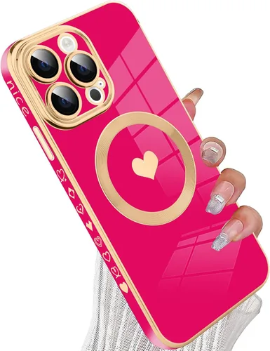 Vista 47 de tharlet Funda Magnética para iPhone 11 [Compatible con Magsafe] Lindo Corazón de Amor de Lujo Chapado Borde Dorado Parachoques con Lente de Cámara